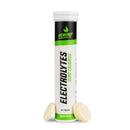 4Energy Electrolytes - 20 comprimidos efervescentes sabor manzana, tubo blanco con texto negro y verde sobre fondo blanco.