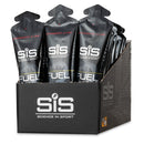 SIS Beta Fuel Gel Box - 30 x 60 ml sabor fresa y lima, sobres negros con boquillas y texto rojo sobre fondo blanco.