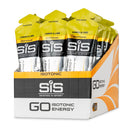 SIS GO Isotonic Energy Gel Box - 30 x 60ml sabor limón y lima, sobres con logotipo SiS sobre fondo blanco, colores verde y amarillo.