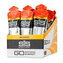 SIS GO Isotonic Energy Gel Box - 30 x 60ml sabor naranja, caja expositor con varios sobres de gel con tapa naranja sobre fondo blanco.