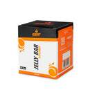 4Energy Jelly Bar Box - 10 x 25 g sabor naranja, caja negra y naranja con vista frontal y lateral inclinada sobre fondo blanco.