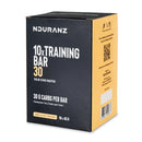 Nduranz Training Bar 30 Box - 10 x 45g sabor turrón de vainilla y nueces, caja negra con acentos amarillos y detalles nutricionales visibles.