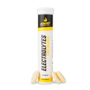 4Energy Electrolytes - 20 comprimidos efervescentes sabor cítricos, tubo blanco con etiqueta vertical amarilla y negra sobre fondo blanco.