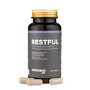 4Endurance Pro Restful - 60 cápsulas, fórmula para el sueño, frasco marrón oscuro con tapa dorada y etiqueta púrpura-gris sobre fondo blanco.