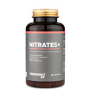 4Endurance Pro Nitrates+ - 90 cápsulas, suplemento dietético, frasco negro con tapa dorada y etiqueta que muestra beneficios para la salud.