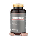 4Endurance Pro Nitrates+ - 90 cápsulas, suplemento dietético, frasco negro con tapa dorada y etiqueta que muestra beneficios para la salud.
