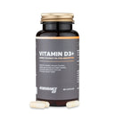 4Endurance Pro Vitamin D3+ - 90 cápsulas, frasco plástico ámbar oscuro con tapa dorada y etiqueta gris que muestra los beneficios del suplemento.